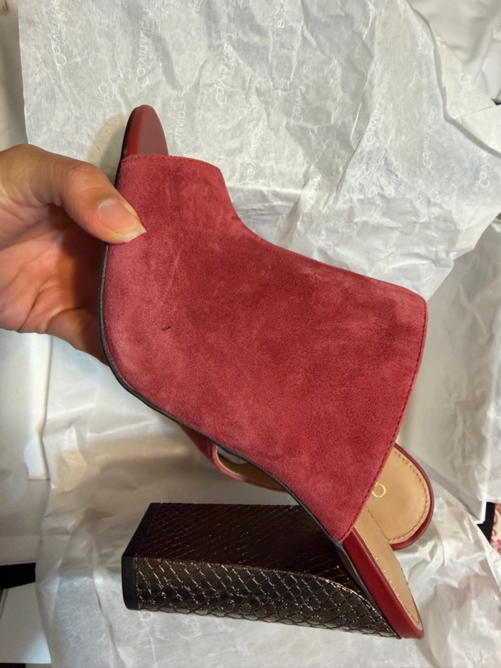 Calvin Klein Women's Suede Open-Back Block Heel Mule